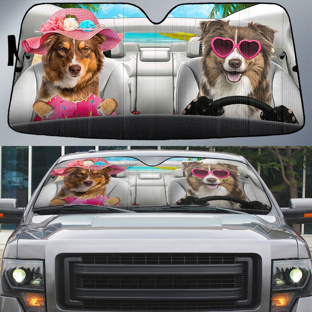 Australian Shepherd-Dog Summer Vacation Couple Car Sun Shade Cover Auto Windshield
