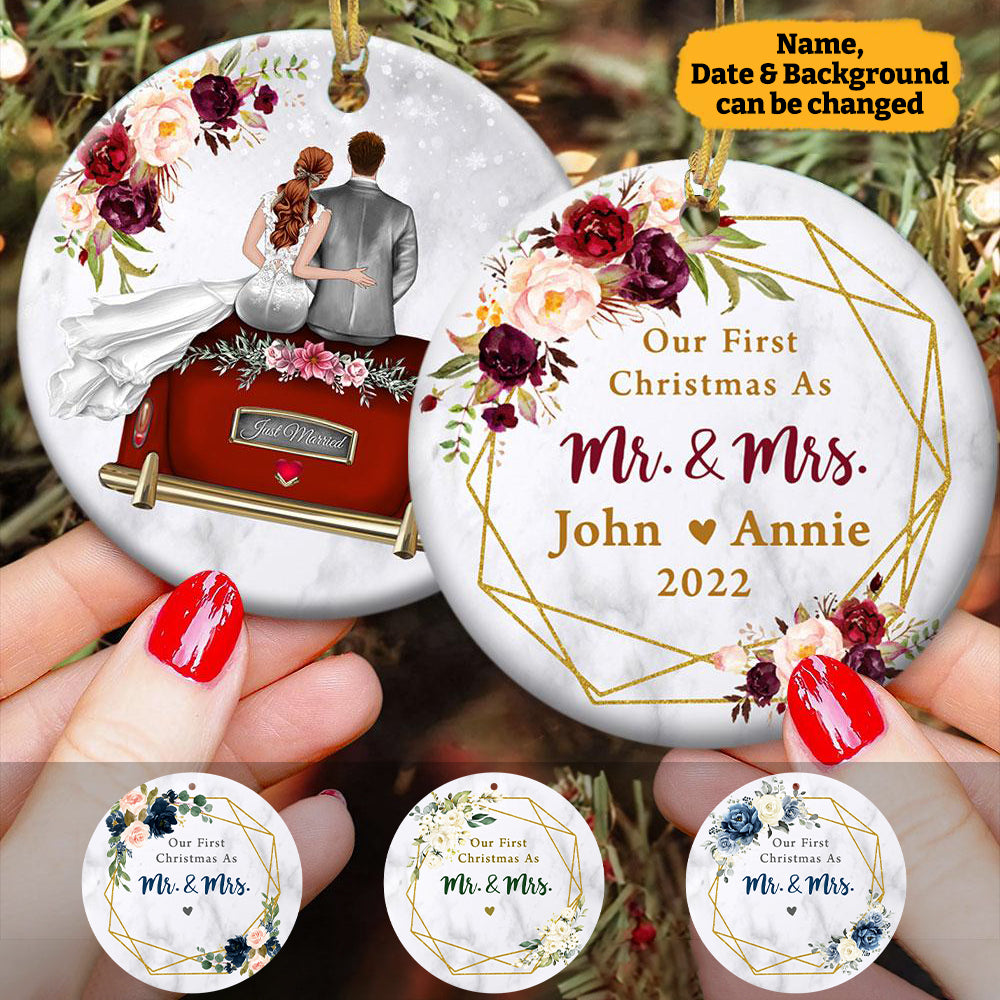 Personalized Our First Christmas As Mr And Mrs Ornament Tree, Couple Wedding Christmas Ornament