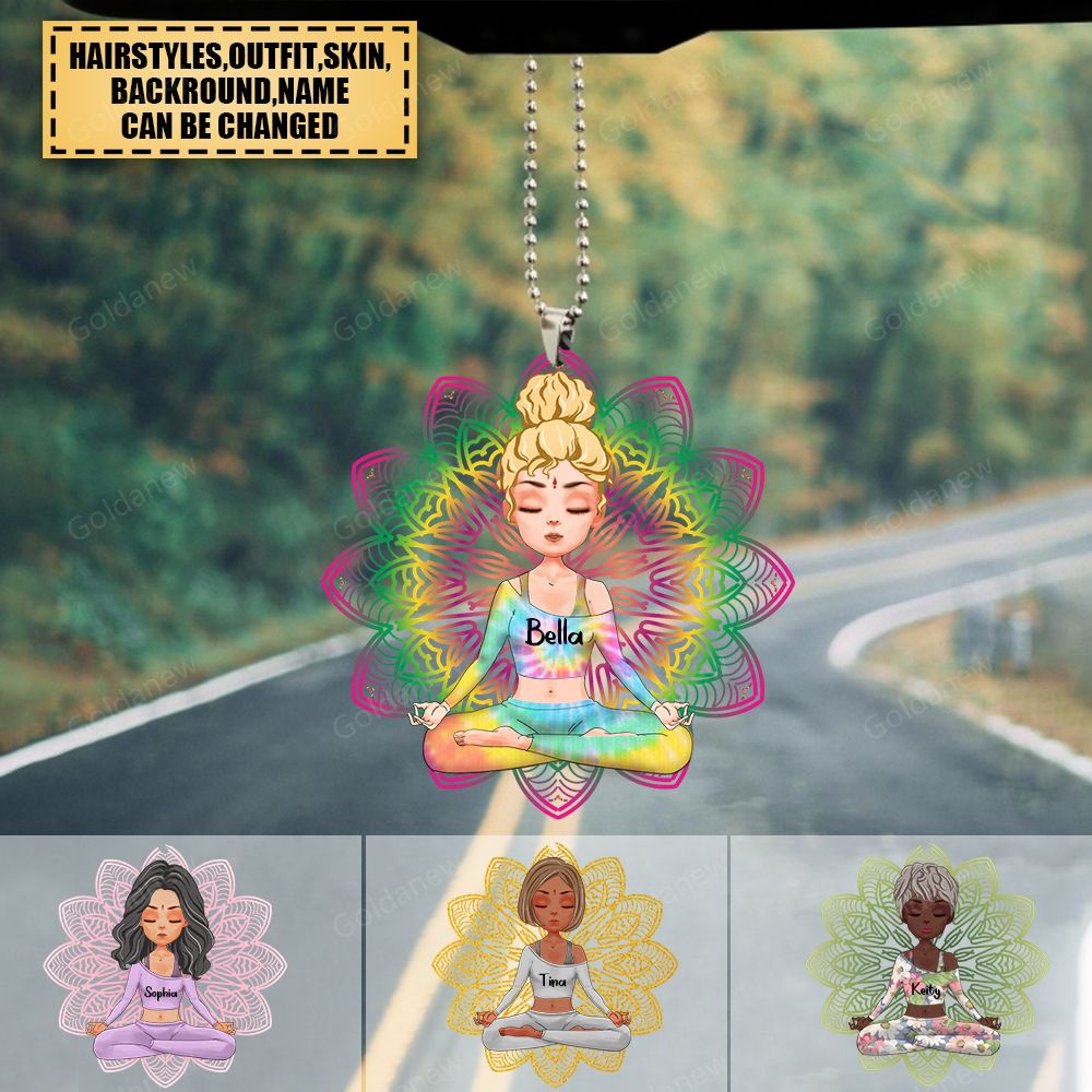 Yoga Girl With Mandalas Background Meditation Version Personalized Flat Acrylic Ornament