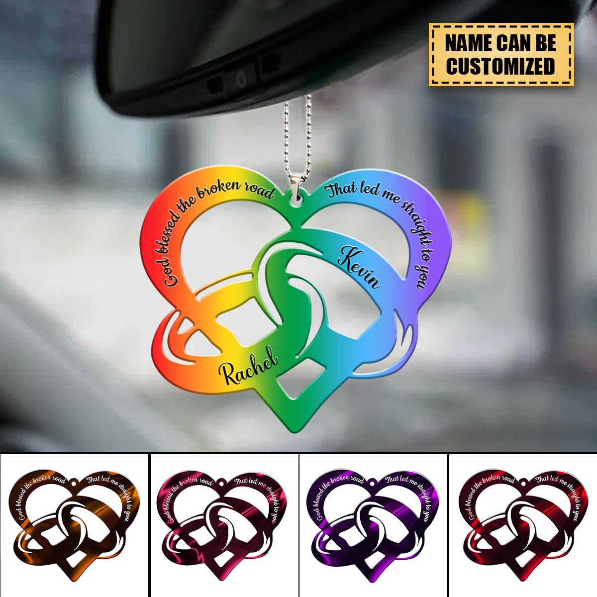 Rainbow Pride Couple Rings God Blessed Personalized Ornament