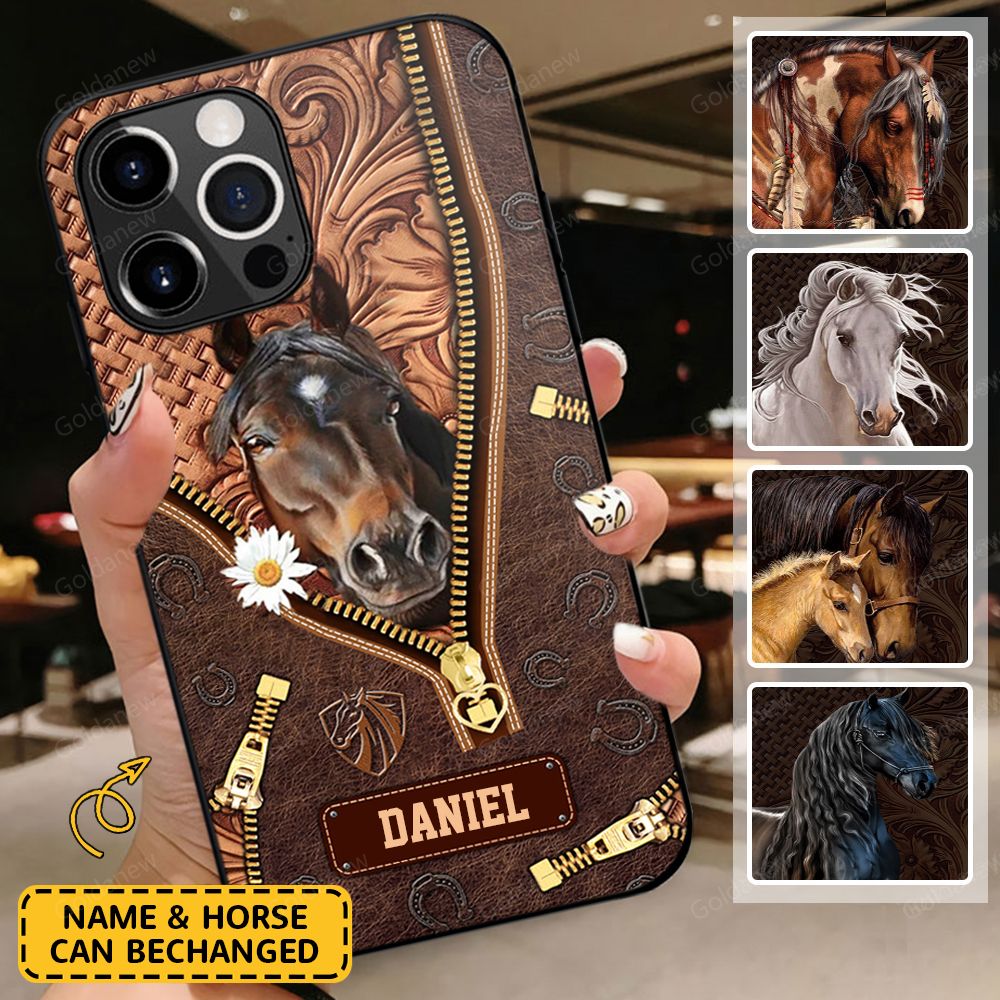 Love Horses Leather Texture Personalized Phone Case