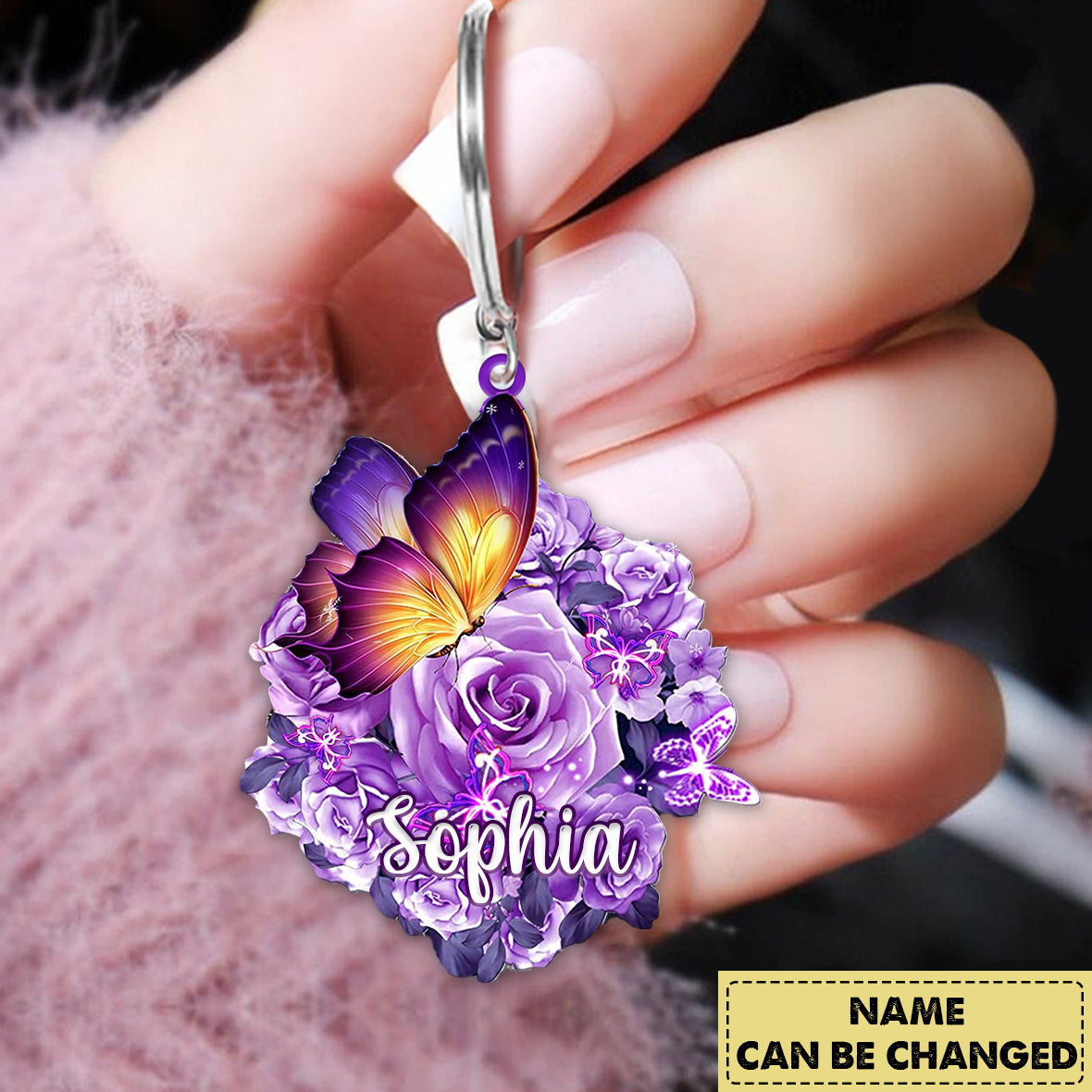 Personalized Butterfly Flower Keychain