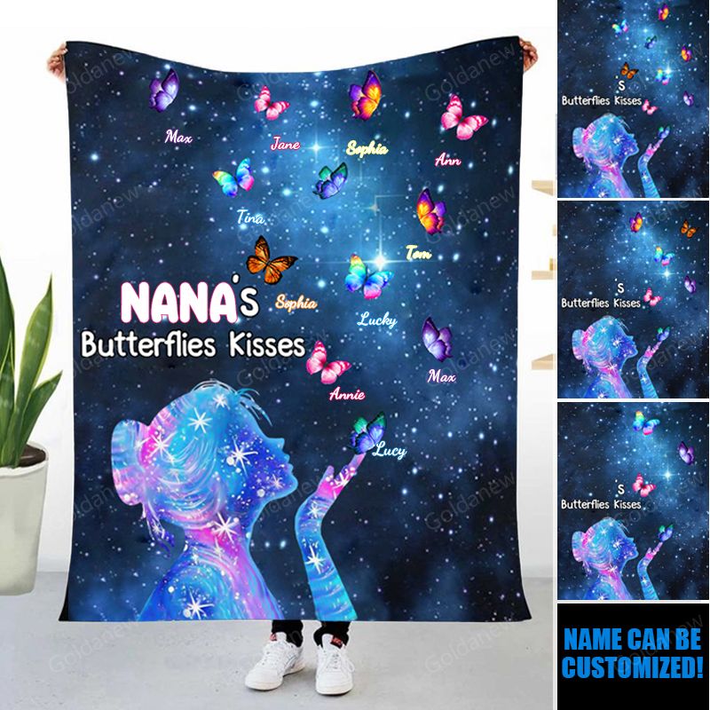 Personalized Butterflies Kisses Blanket For Mom/Grandmom/Friend