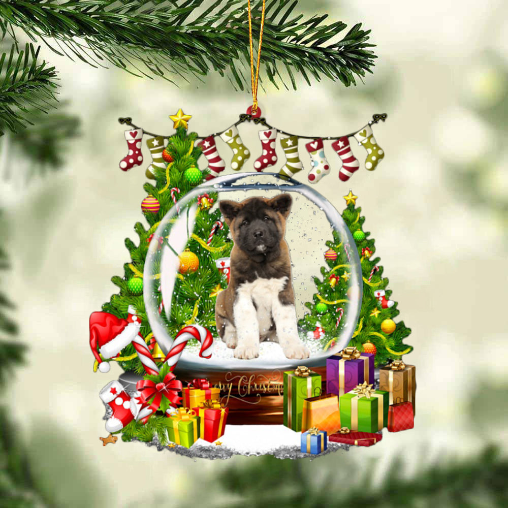 Akita-Christmas Crystal Box Dog-Two Sided Ornament