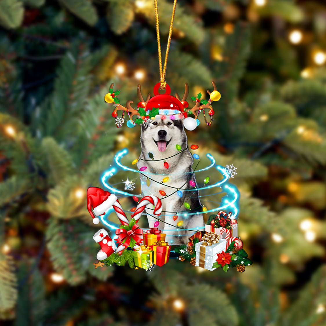 Alaskan Malamute-Christmas Candy&Gift-Two Sided Ornament
