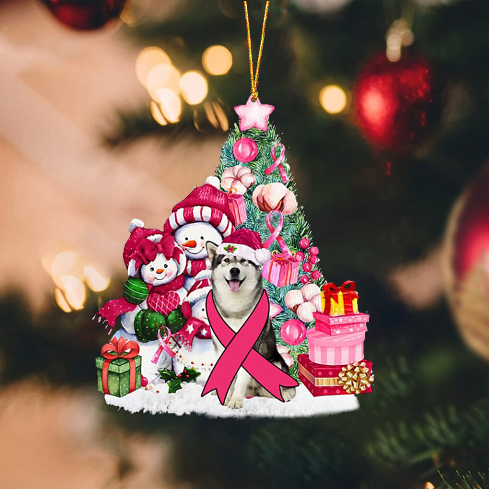Alaskan Malamute-Christmas in Pink-Two Sided Ornament