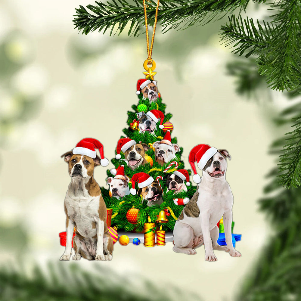 American Bulldog-Xmas Tree&Dog-Two Sided Ornament