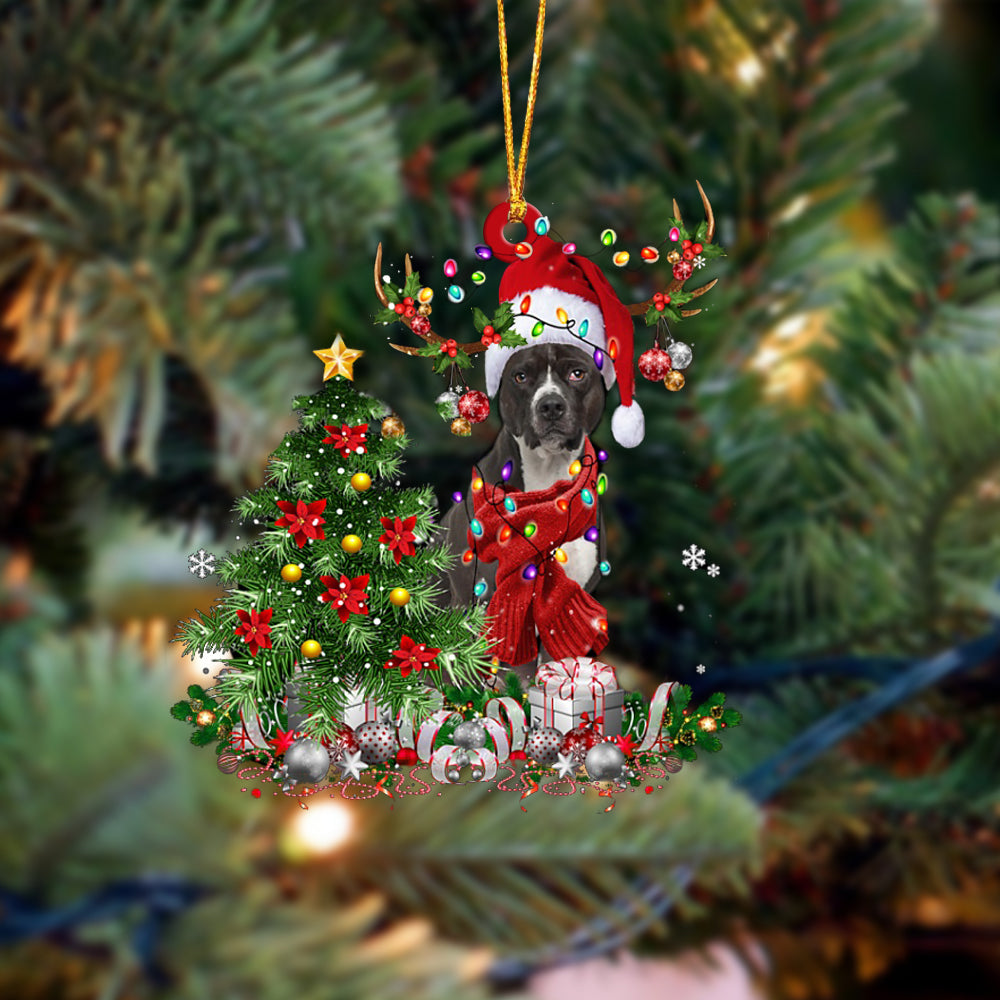 American Pitbull Terrier-Reindeer Christmas-Two Sided Ornament
