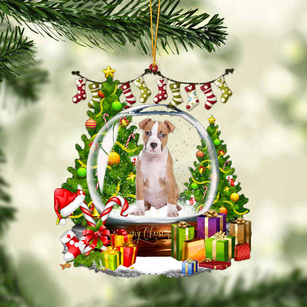 American Staffordshire Terrier-Christmas Crystal Box Dog-Two Sided Ornament