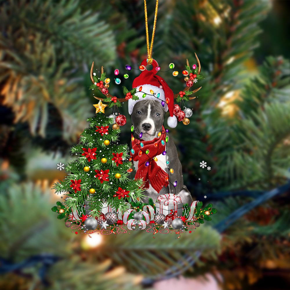 American Staffordshire Terrier-Reindeer Christmas-Two Sided Ornament