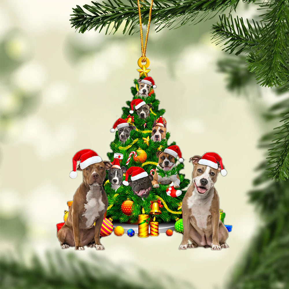 American Staffordshire Terrier-Xmas Tree&Dog-Two Sided Ornament