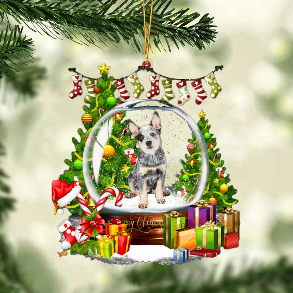 Australian Cattle 2-Christmas Crystal Box Dog-Two Sided Ornament