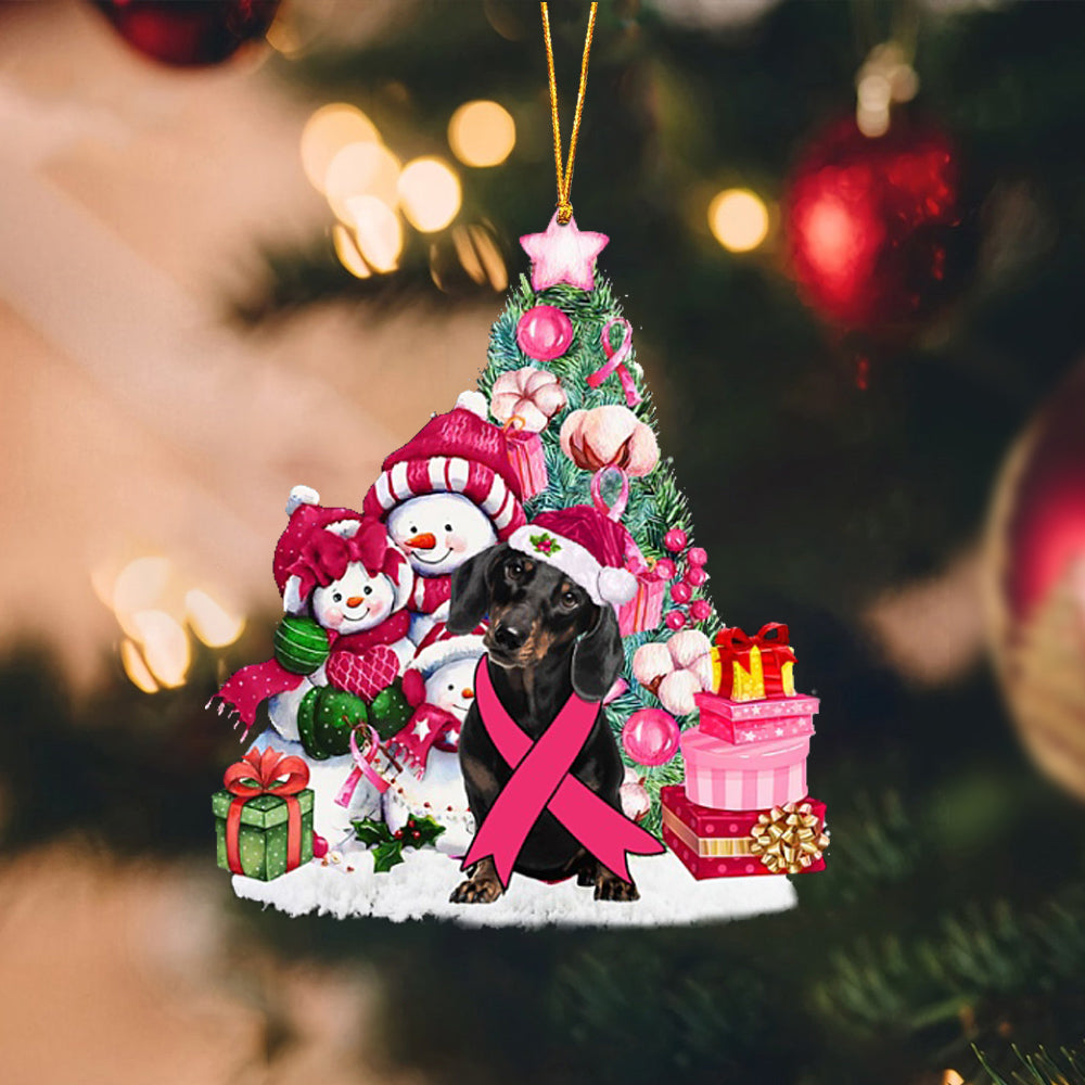 BLACK Dachshund-Christmas in Pink-Two Sided Ornament