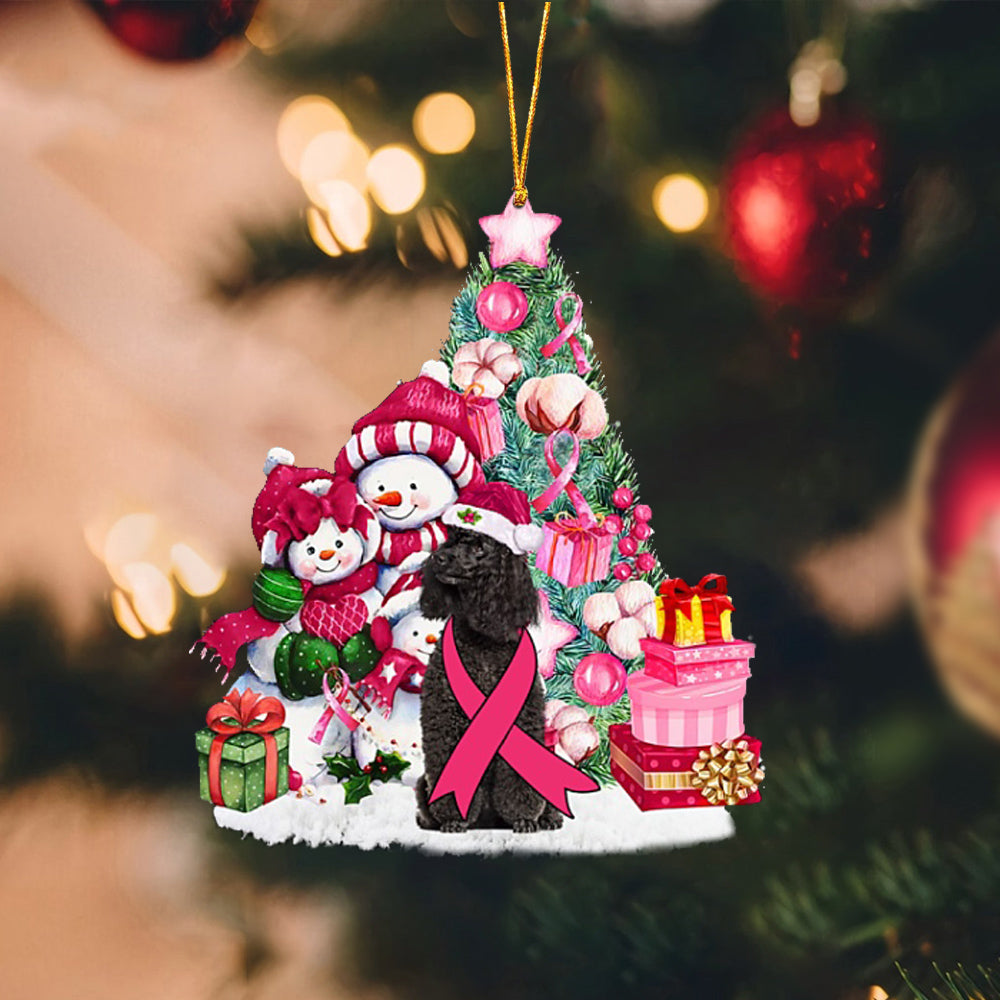 BLACK Miniature Poodle-Christmas in Pink-Two Sided Ornament