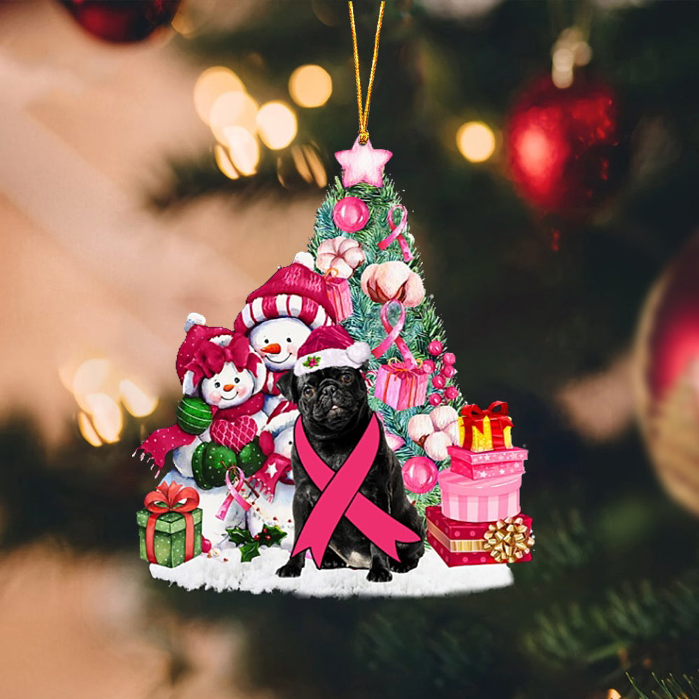 BLACK Pug-Christmas in Pink-Two Sided Ornament