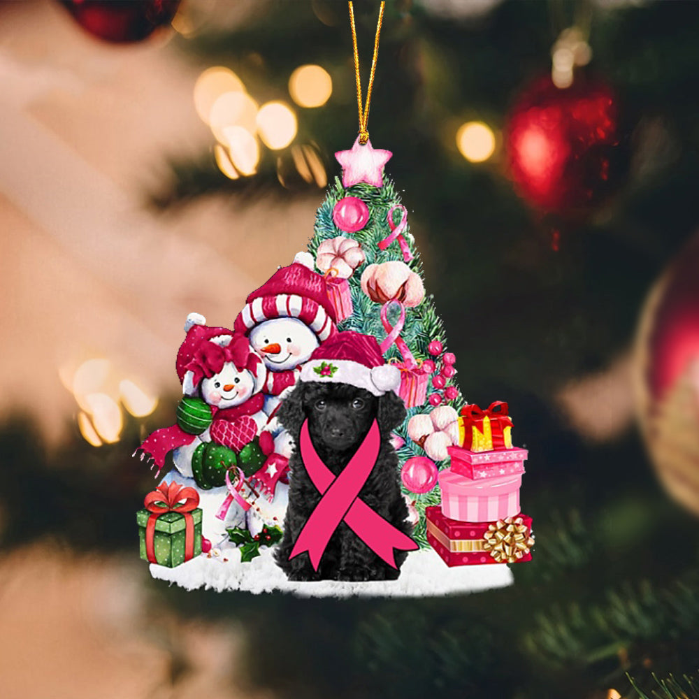 BLACK Toy Poodle-Christmas in Pink-Two Sided Ornament