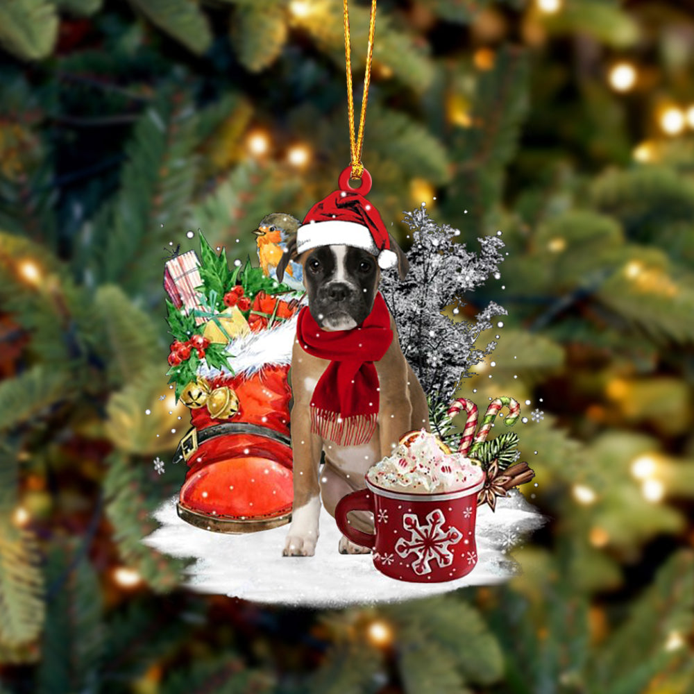 BROWN Boxer-Winter Cup-Two Sided Ornament