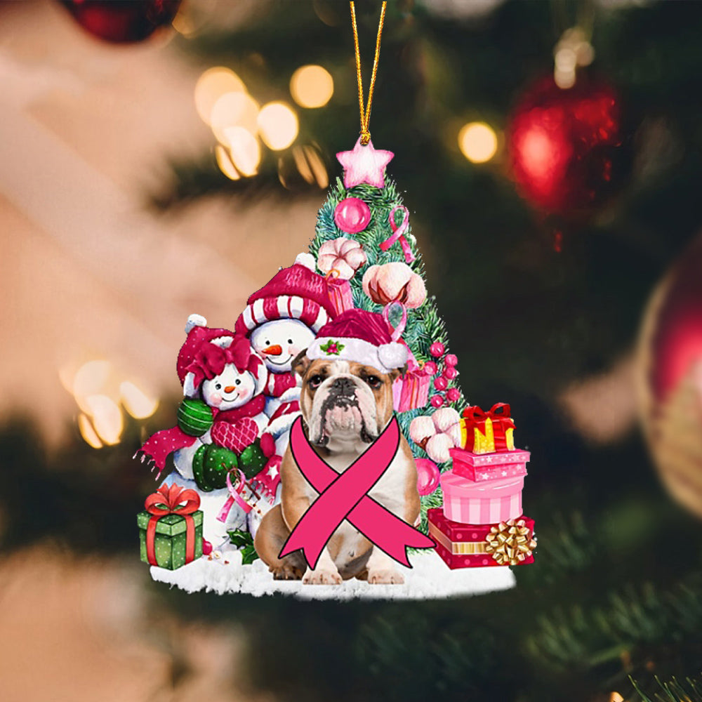 BROWN English Bulldog-Christmas in Pink-Two Sided Ornament