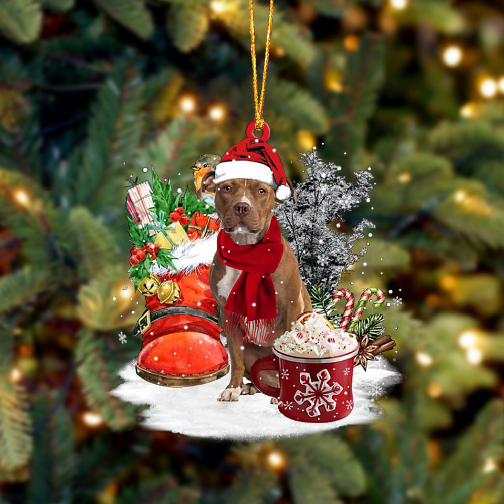 BROWN Pitbull-Winter Cup-Two Sided Ornament