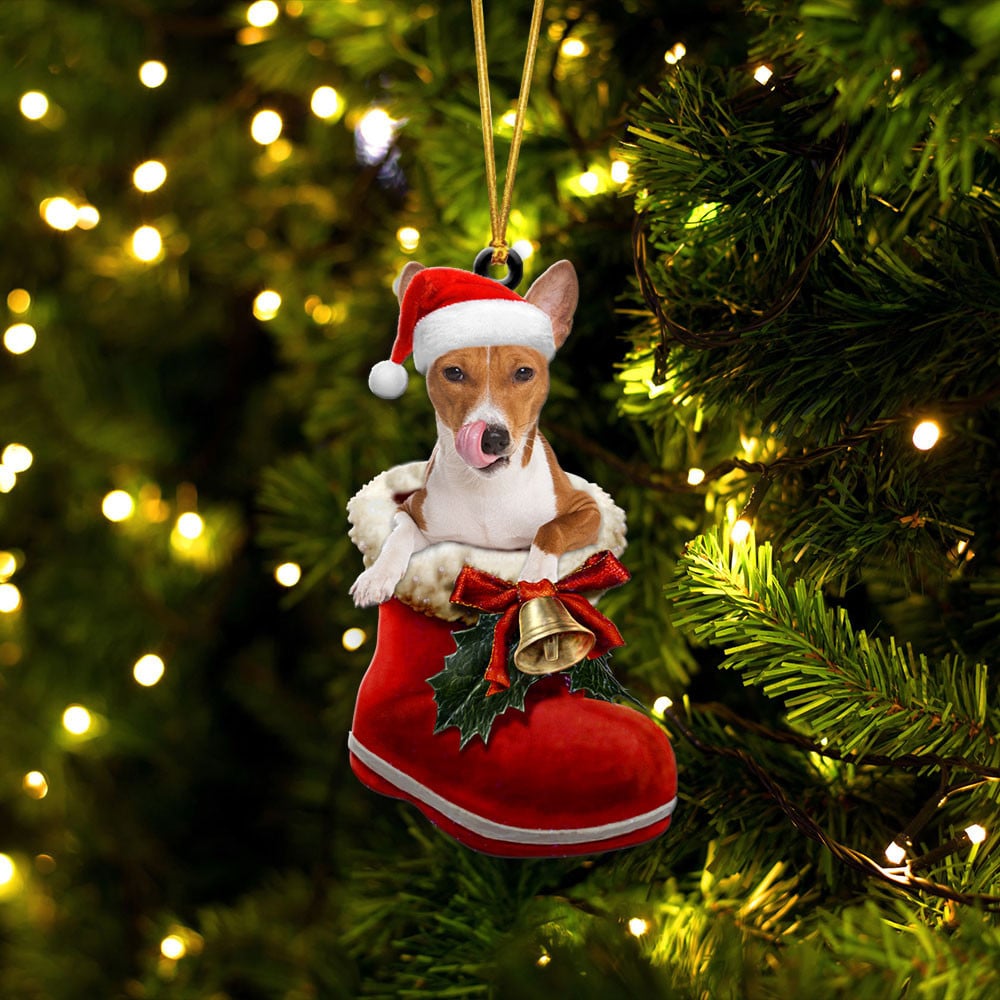 Basenji-In Santa Boot Christmas-Two Sided Ornament