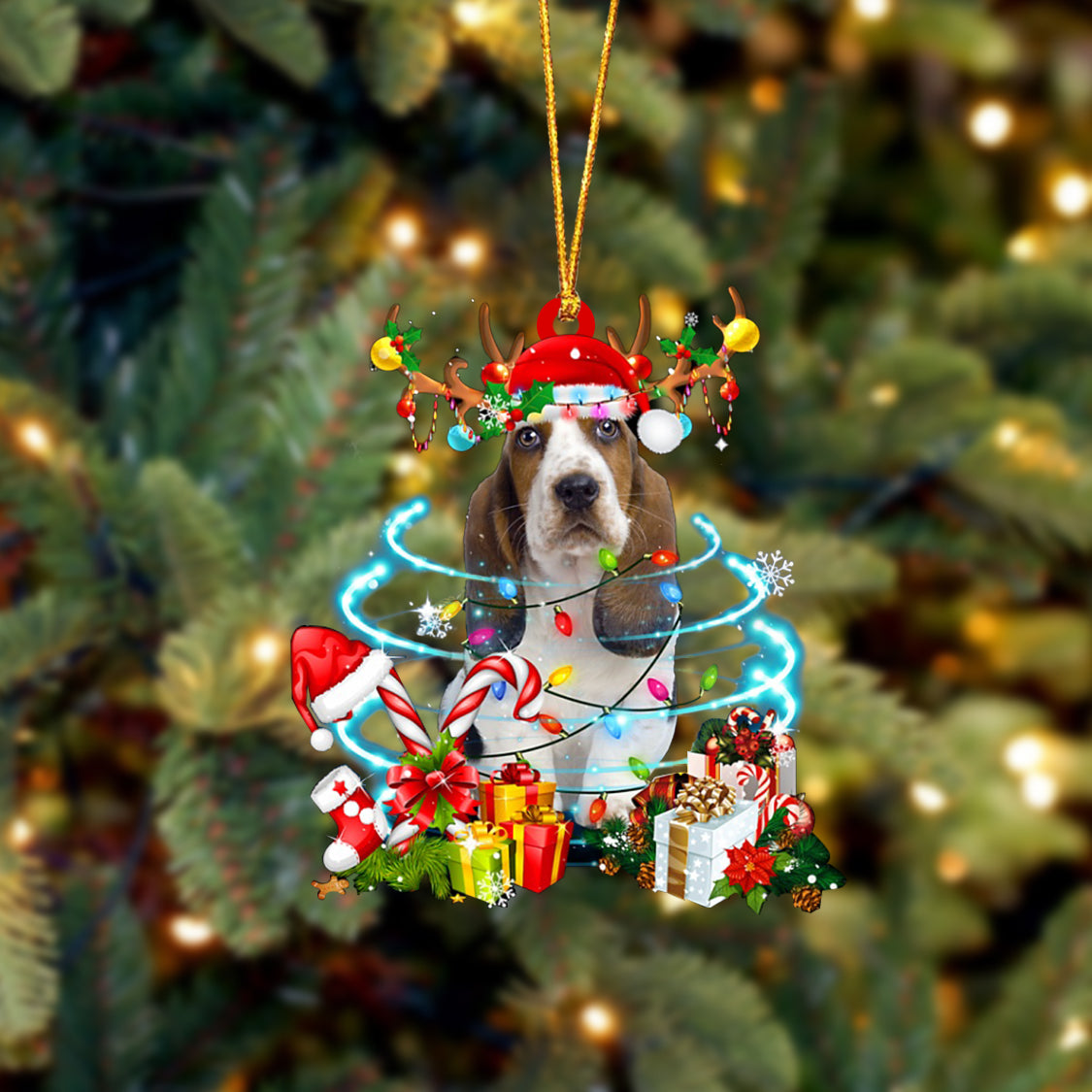 Basset Hound-Christmas Candy&Gift-Two Sided Ornament