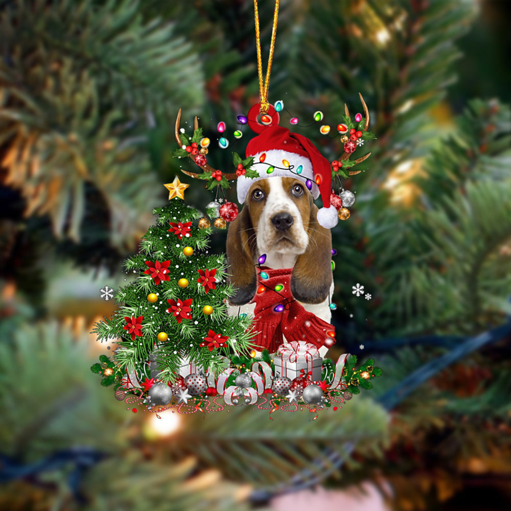 Basset Hound-Reindeer Christmas-Two Sided Ornament