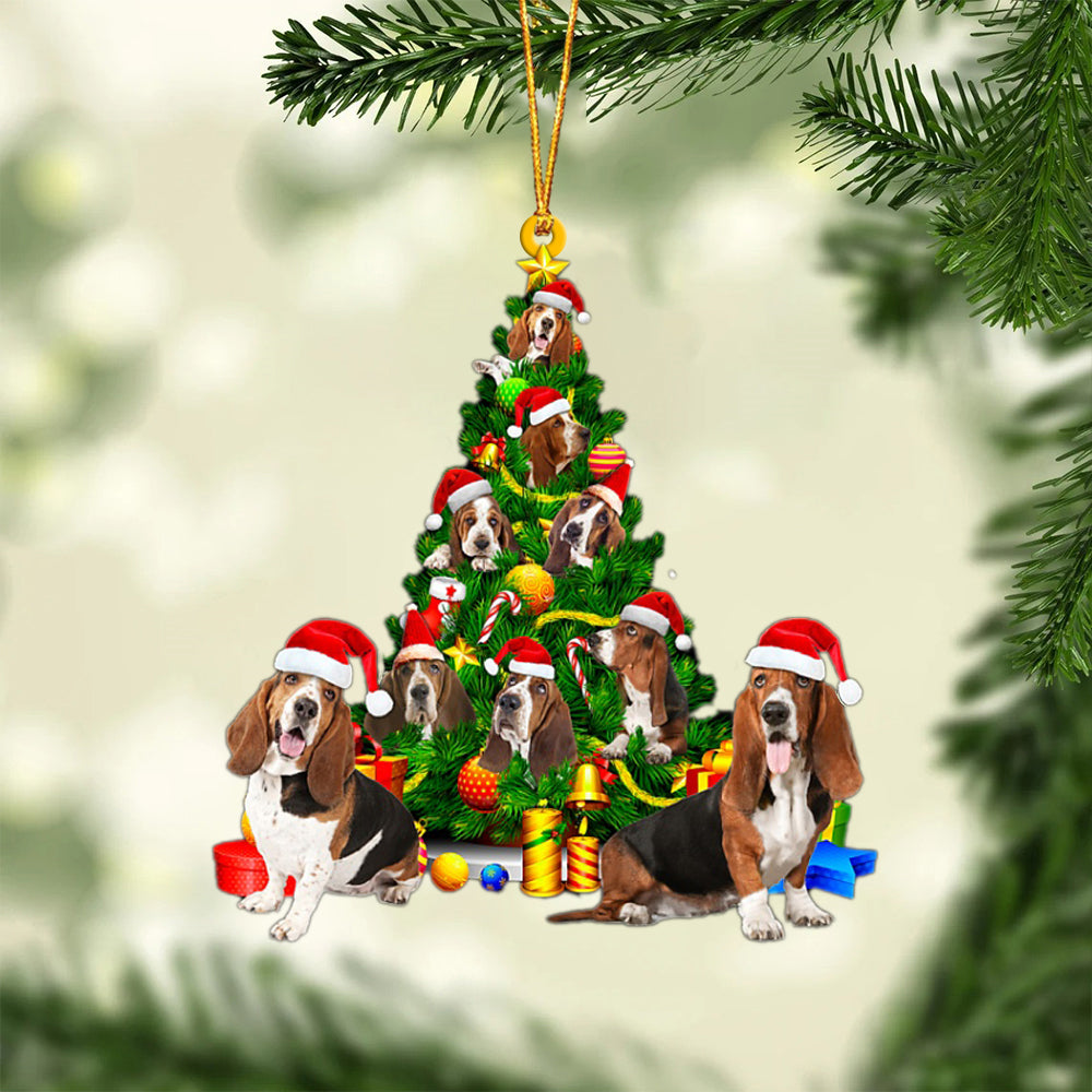Basset Hound-Xmas Tree&Dog-Two Sided Ornament