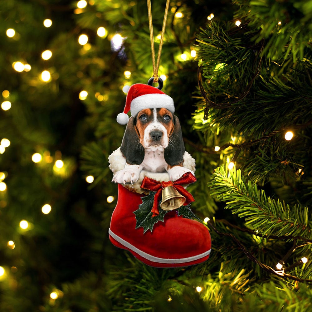 Basset Hound-In Santa Boot Christmas-Two Sided Ornament