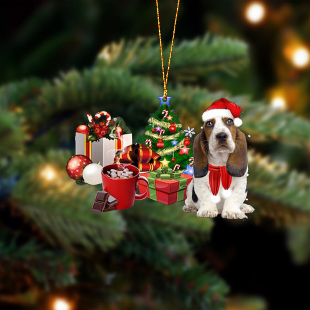 Basset Hound-Christmas girl-Two Sided Ornament