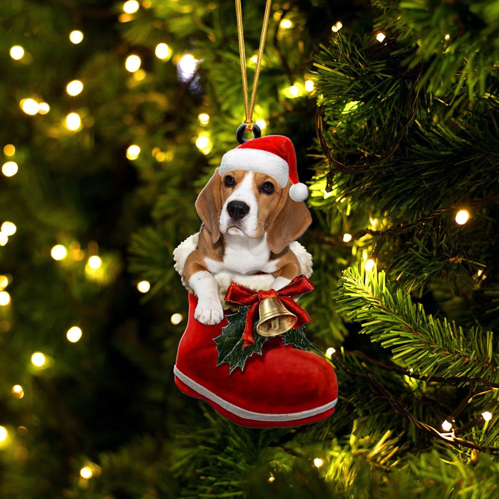 Beagle-In Santa Boot Christmas-Two Sided Ornament