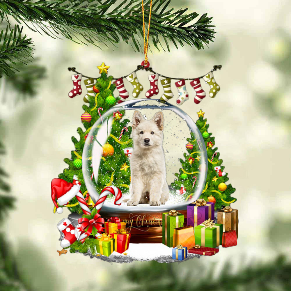 Berger Blanc Suisse-Christmas Crystal Box Dog-Two Sided Ornament