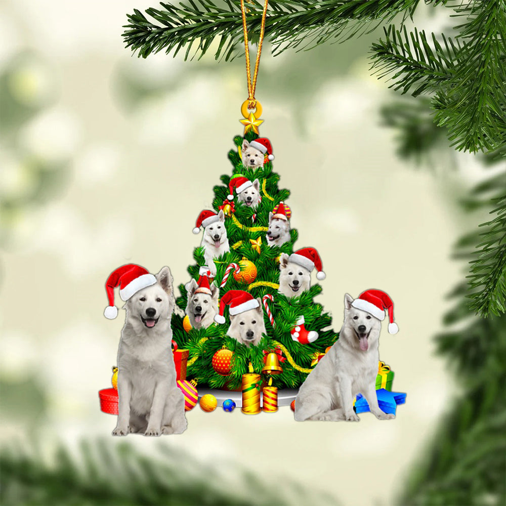 Berger Blanc Suisse-Xmas Tree&Dog-Two Sided Ornament