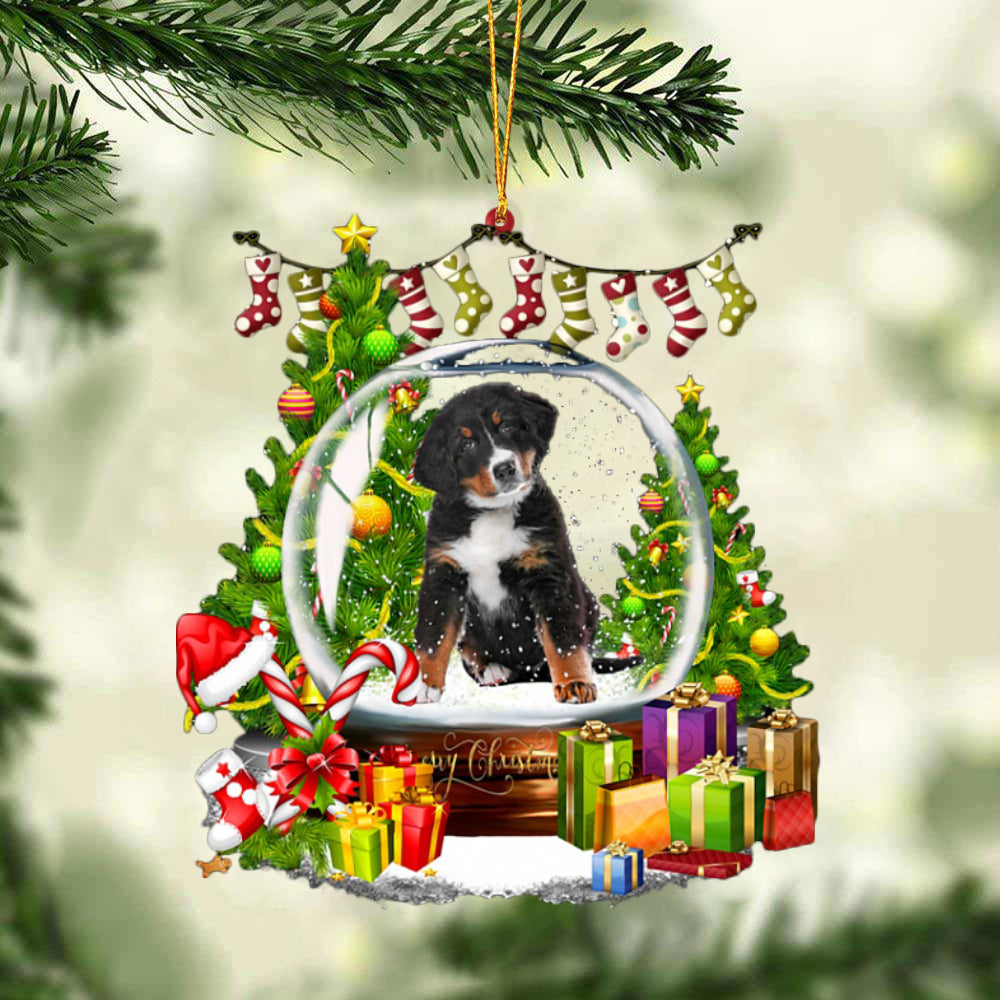 Bernese Mountain Dog 2-Christmas Crystal Box Dog-Two Sided Ornament