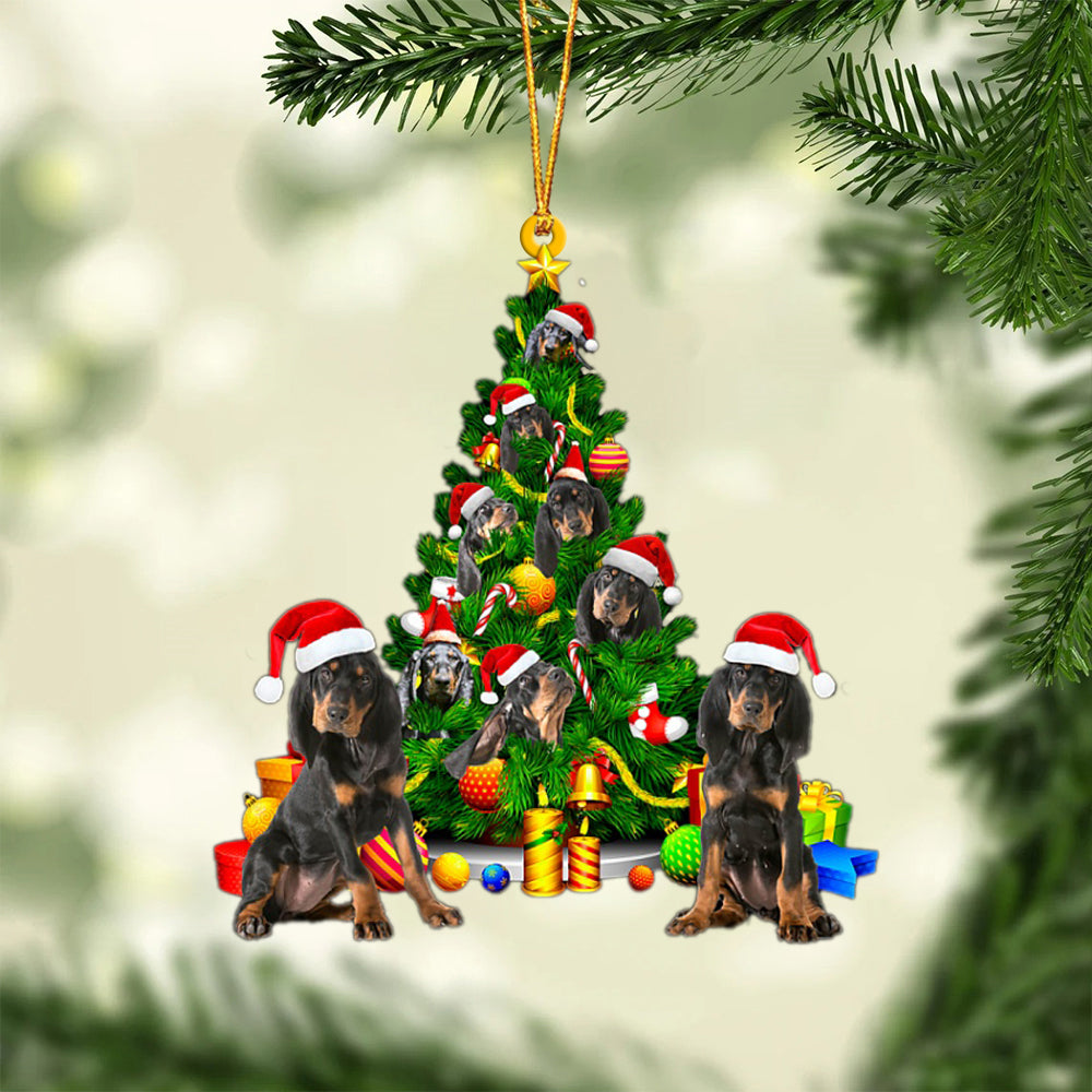 Black Tan Coonhound-Xmas Tree&Dog-Two Sided Ornament