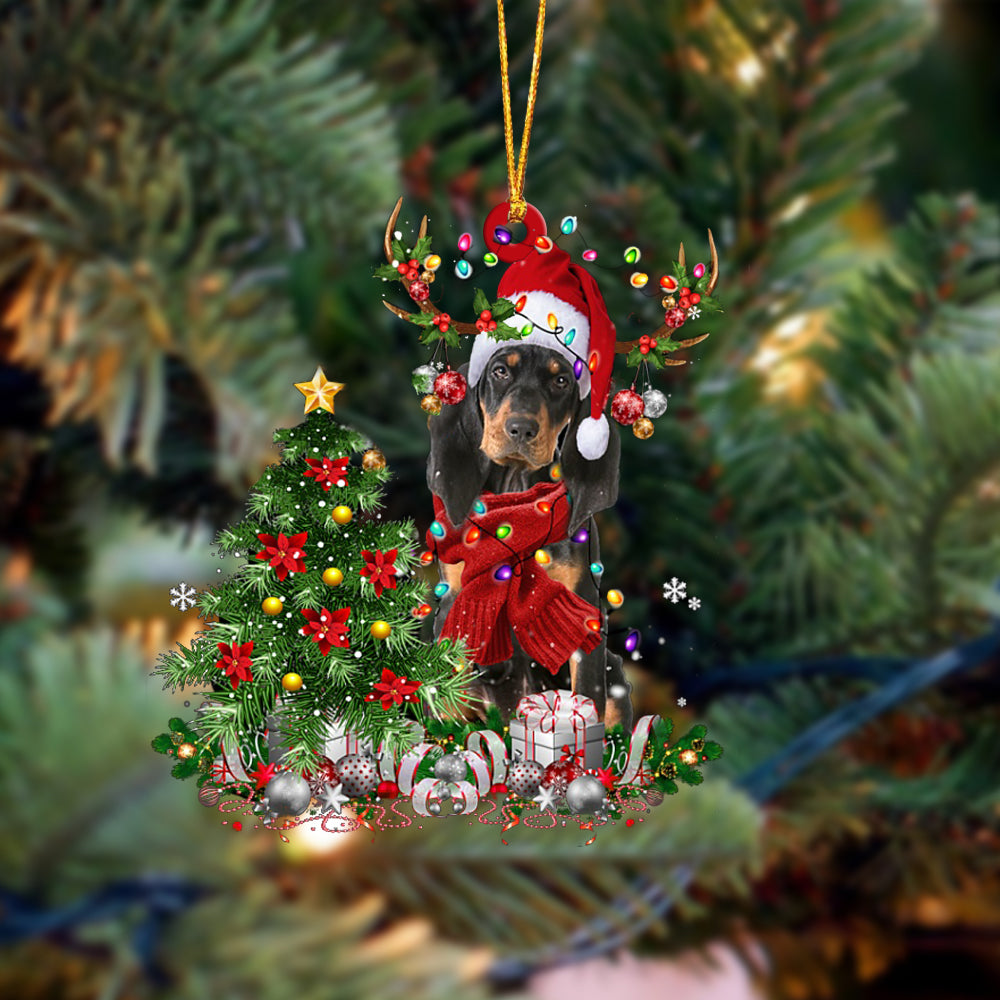 Black and Tan Coonhound-Reindeer Christmas-Two Sided Ornament
