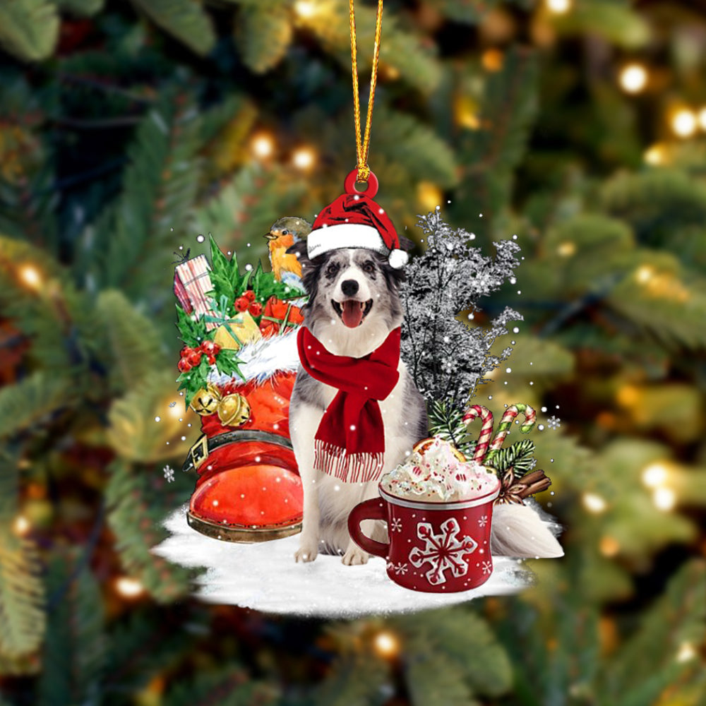 Blue Merle Collie-Winter Cup-Two Sided Ornament