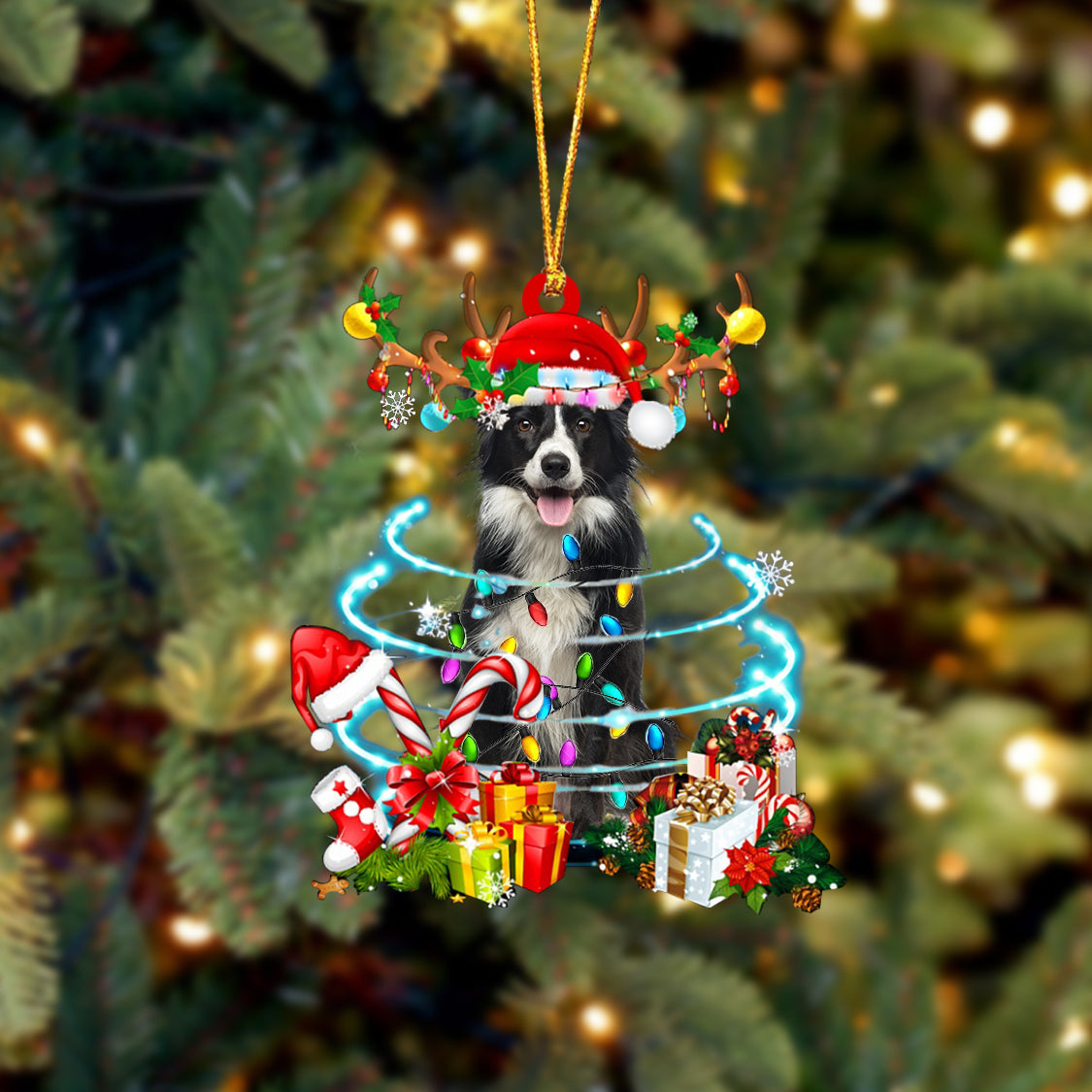 Border Collie3-Christmas Candy&Gift-Two Sided Ornament