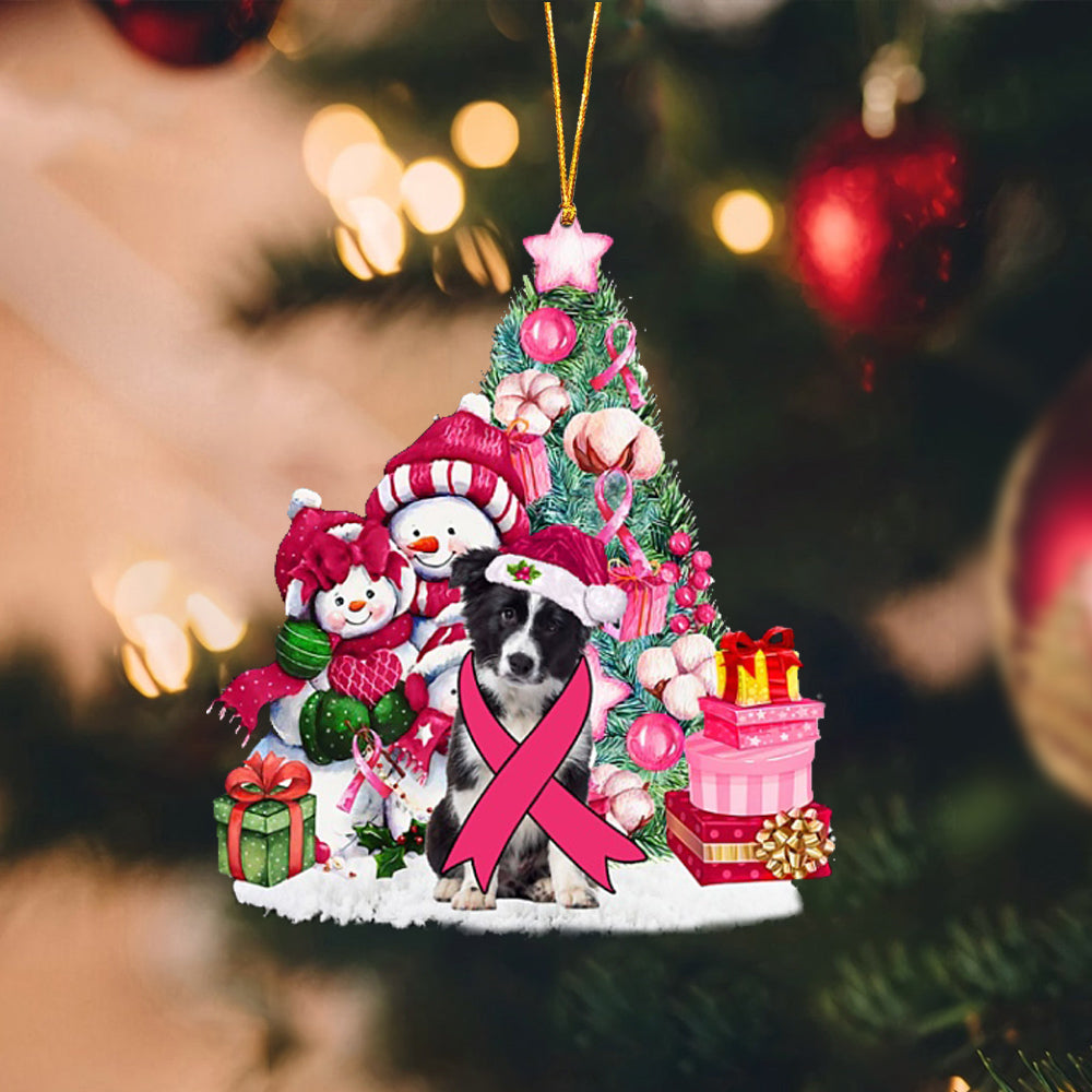Border Collie-Christmas in Pink-Two Sided Ornament
