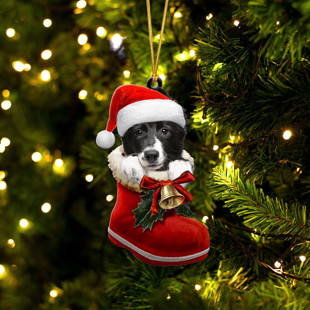 Border Collie-In Santa Boot Christmas-Two Sided Ornament