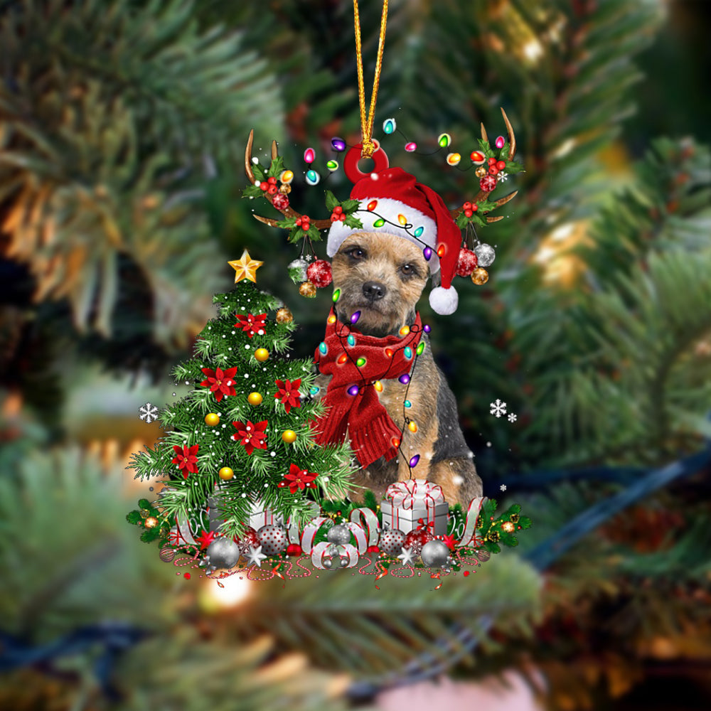 Border Terrier-Reindeer Christmas-Two Sided Ornament