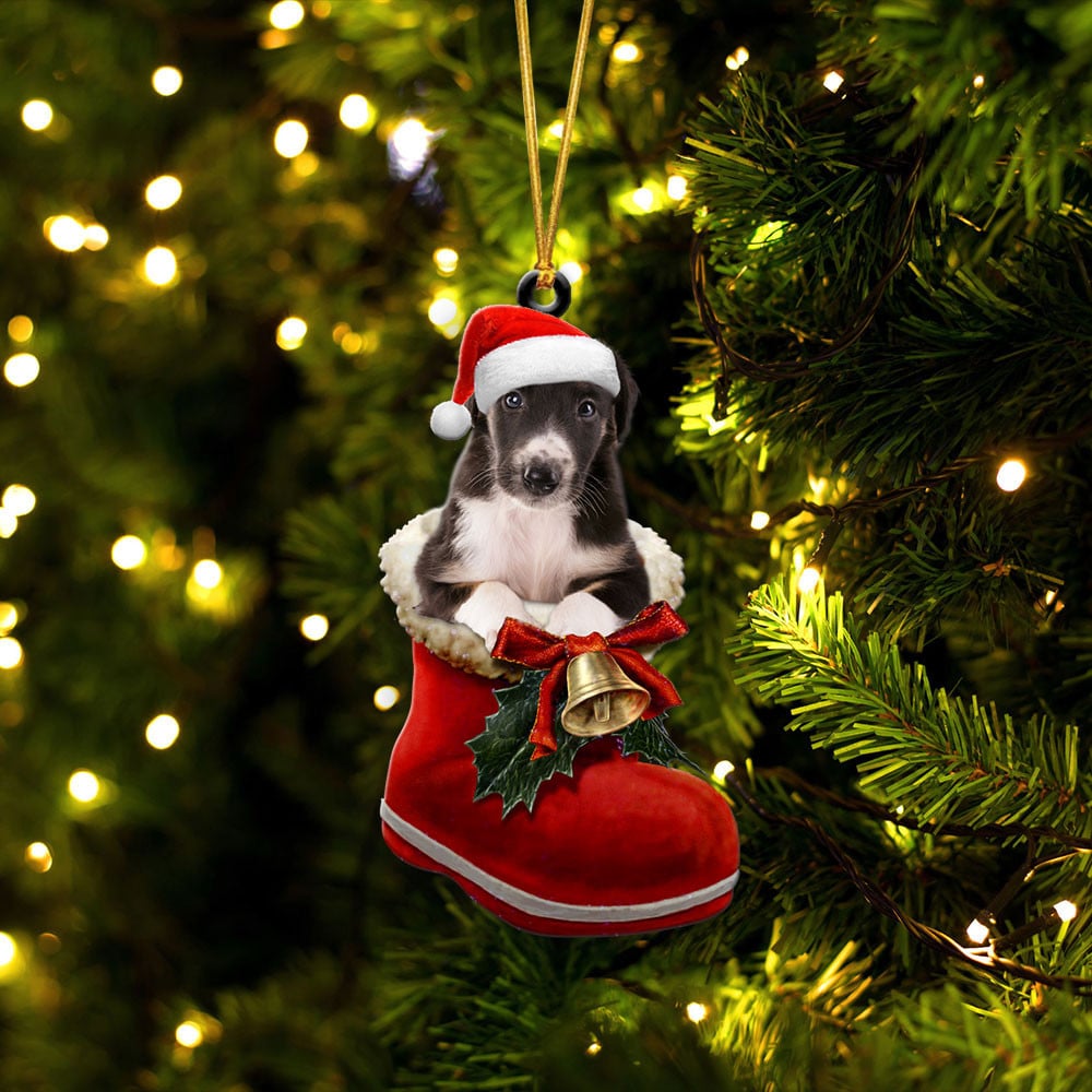 Borzoi-In Santa Boot Christmas-Two Sided Ornament