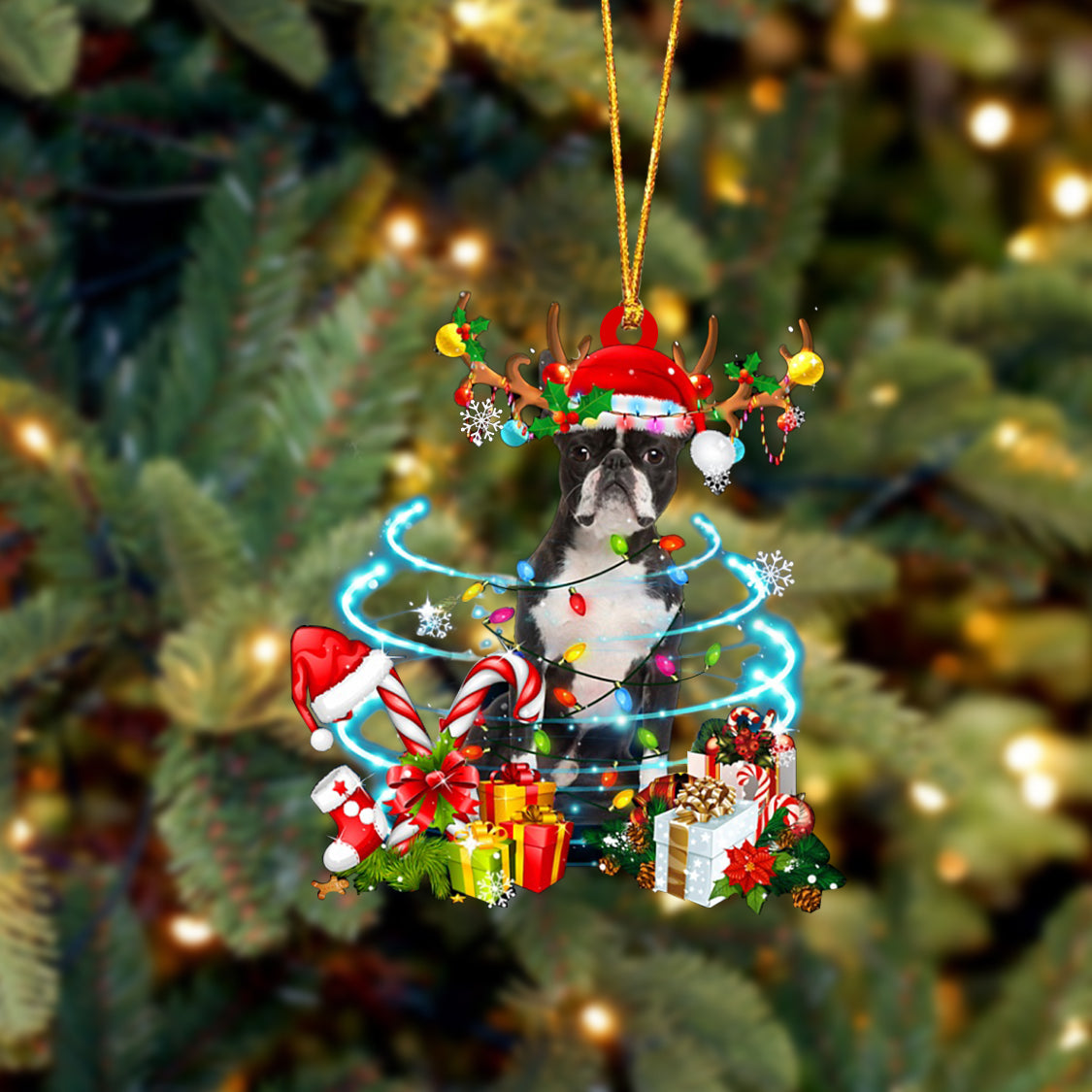 Boston Terrier-Christmas Candy&Gift-Two Sided Ornament