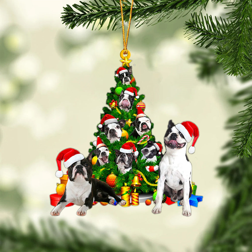 Boston Terrier-Xmas Tree&Dog-Two Sided Ornament