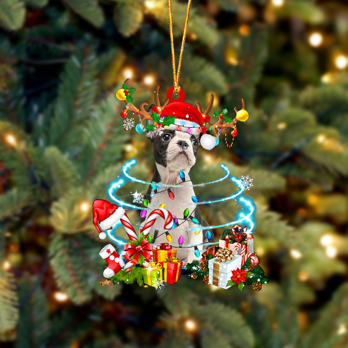 Boston Terrier3-Christmas Candy&Gift-Two Sided Ornament