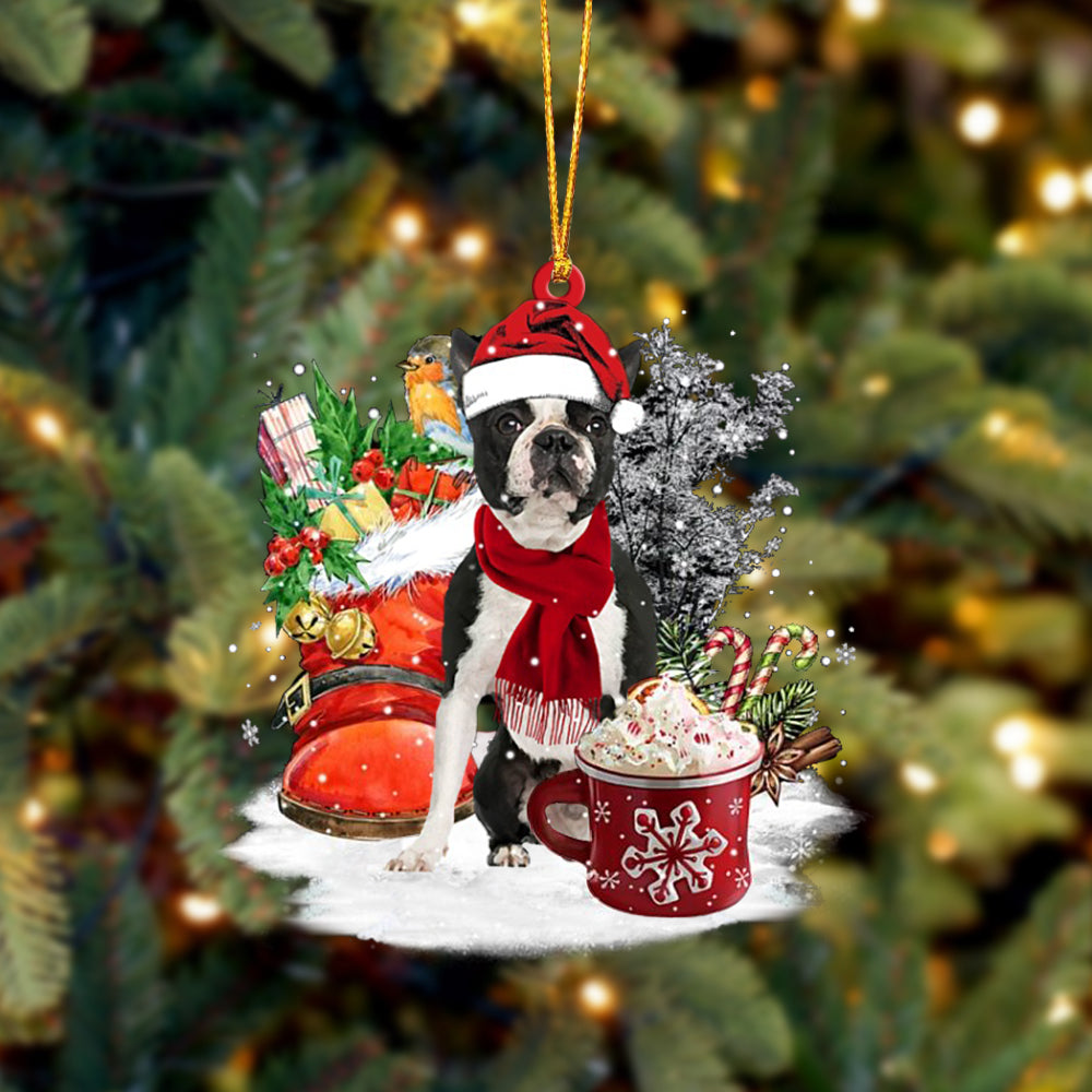 Boston Terrier(BLACK)-Winter Cup-Two Sided Ornament