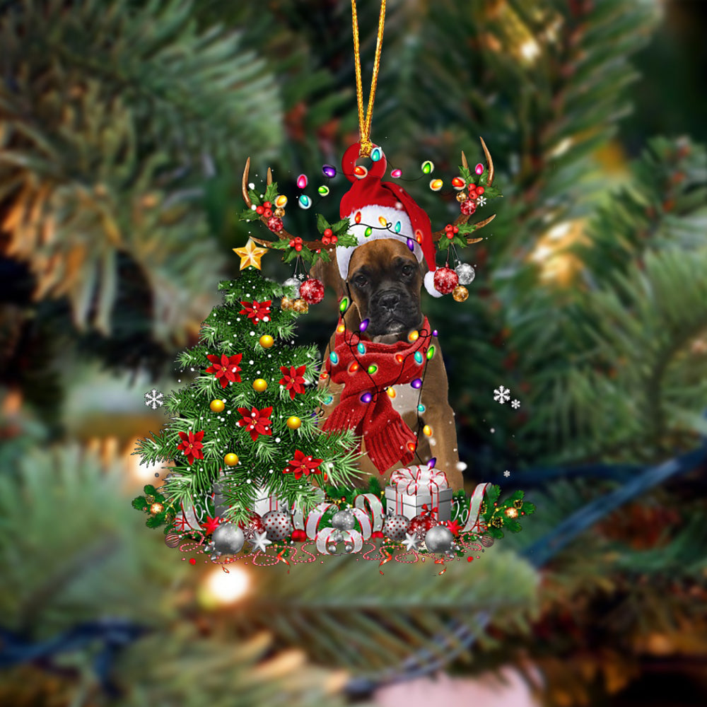 Boxer-Reindeer Christmas-Two Sided Ornament