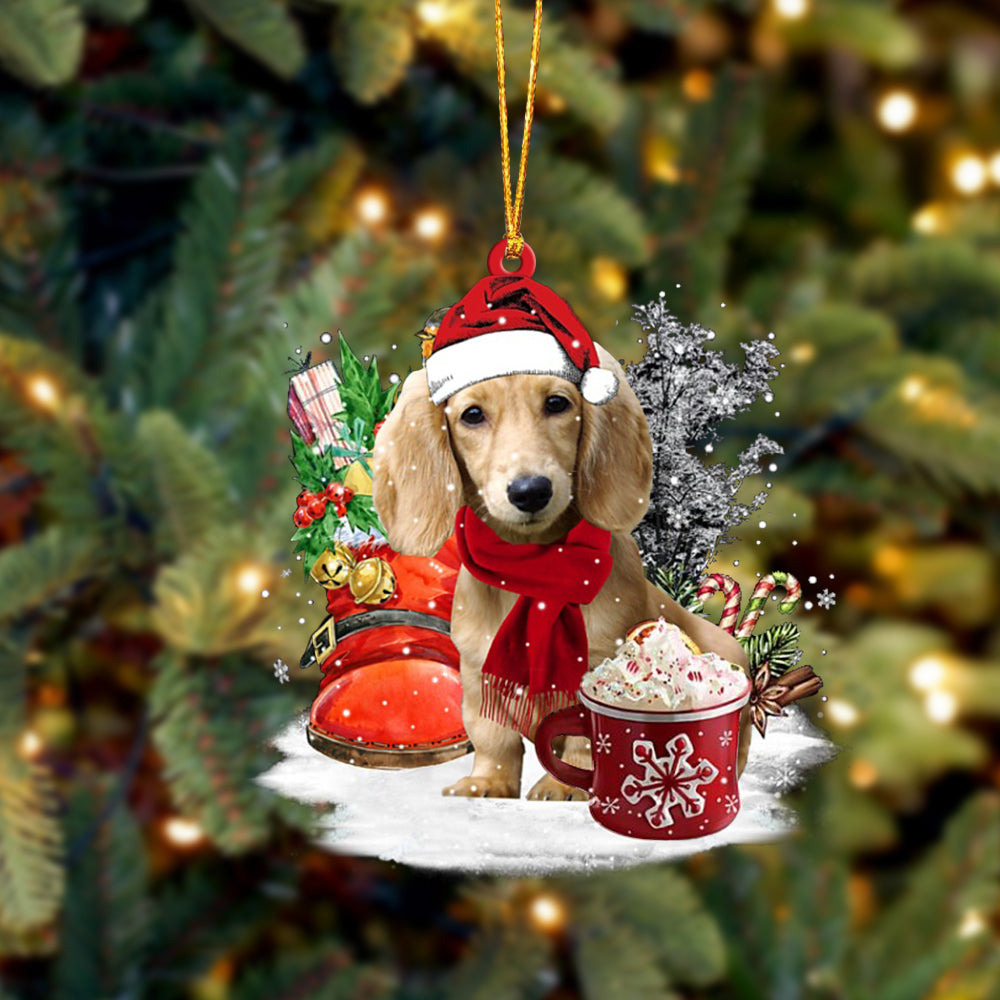 CREAM Long Haired Dachshund-Winter Cup-Two Sided Ornament