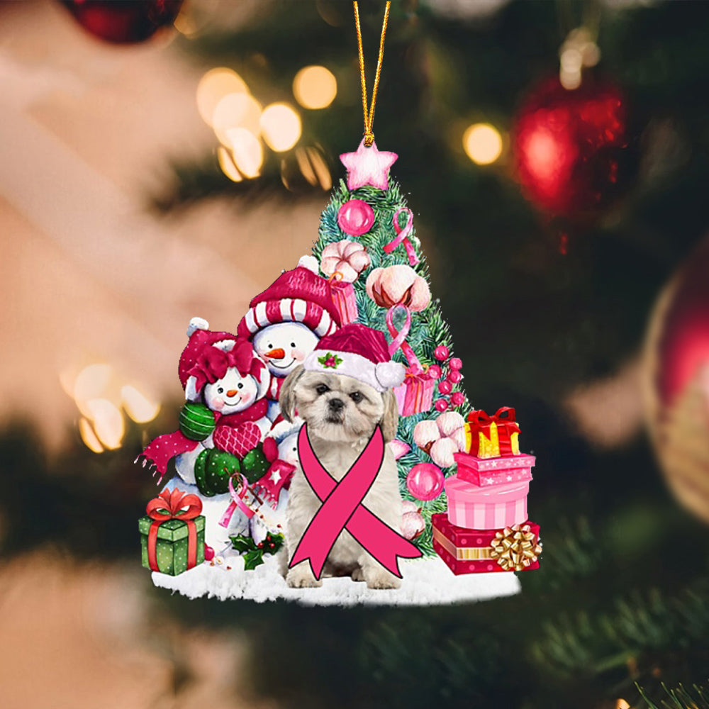 CREAM Shih Tzu-Christmas in Pink-Two Sided Ornament