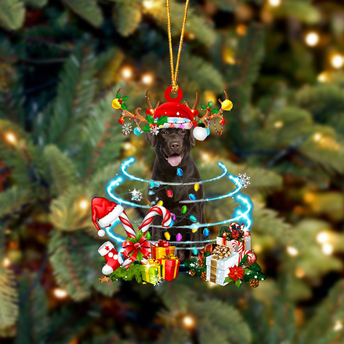 Chocolate Labrador-Christmas Candy&Gift-Two Sided Ornament