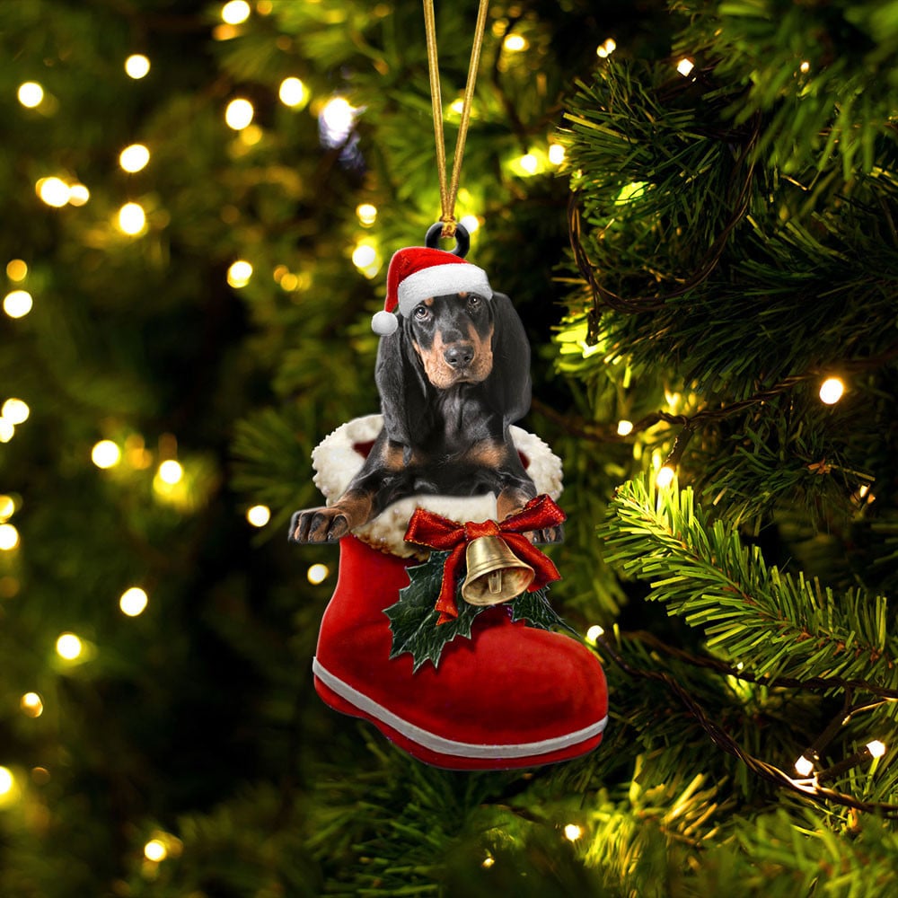Coonhound-In Santa Boot Christmas-Two Sided Ornament
